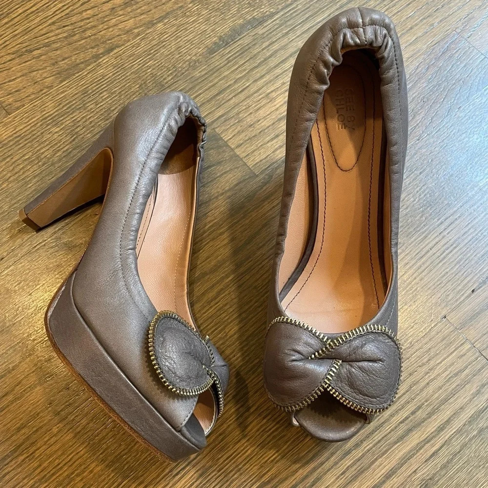 Chloe See By Chlo Zipper Leather Bow Accents Pumps Eu 40